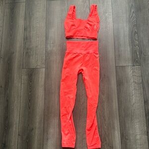FP Movement by Free People Neon Coral Ribbed Sports Bra & Legging Set